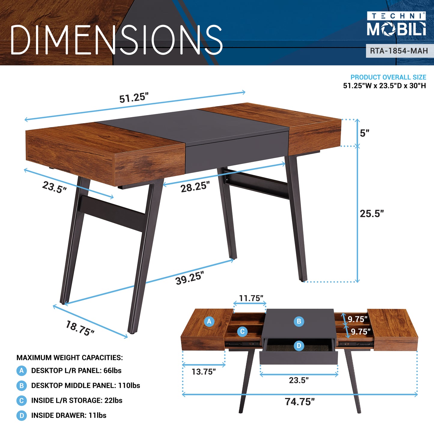 Expandable Modern Writing Desk