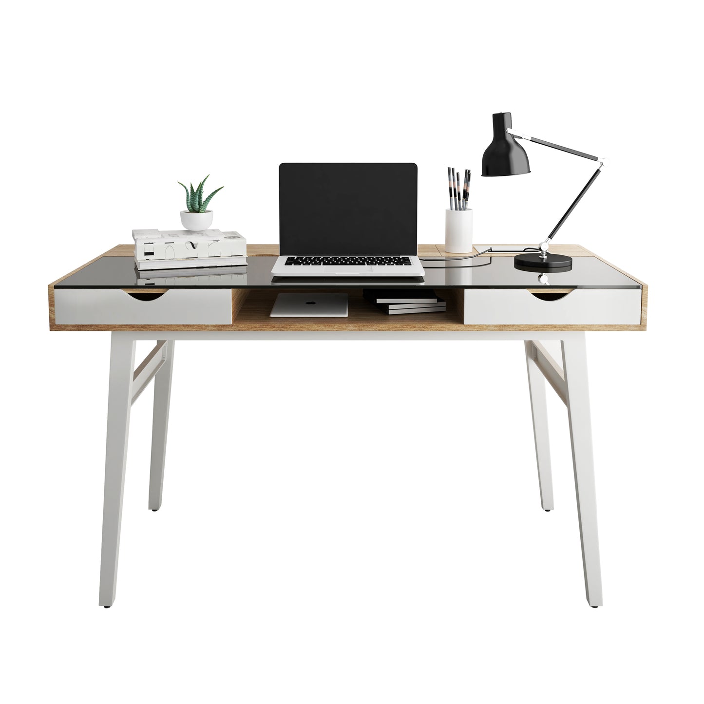 Compact Computer Desk with Multiple Storage, Walnut