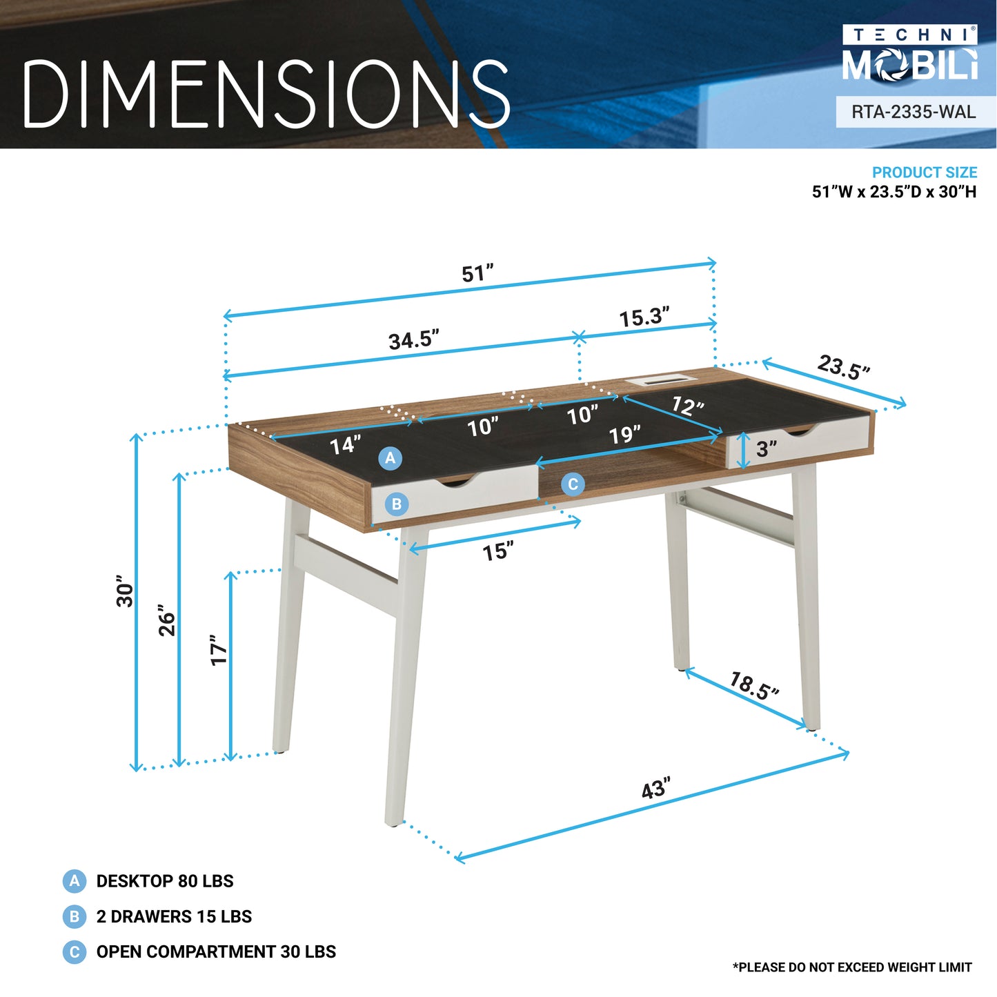 Compact Computer Desk with Multiple Storage, Walnut