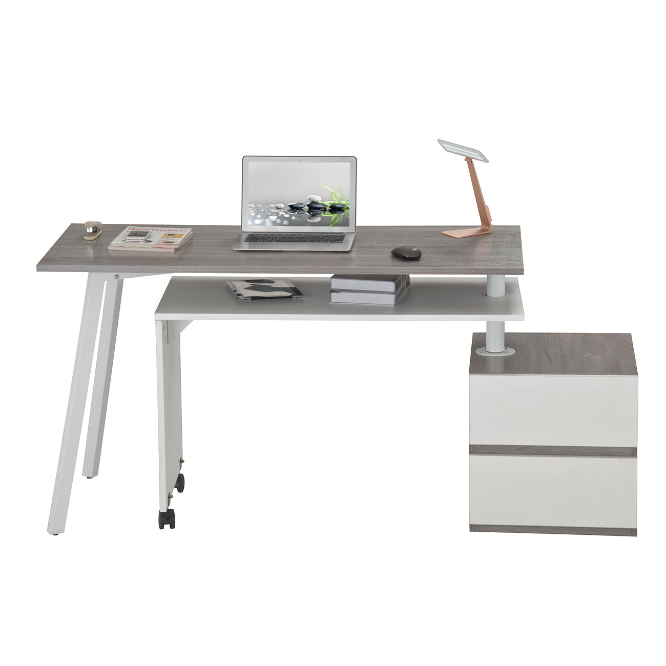 Rotating Multi-Positional Modern Desk, Gray