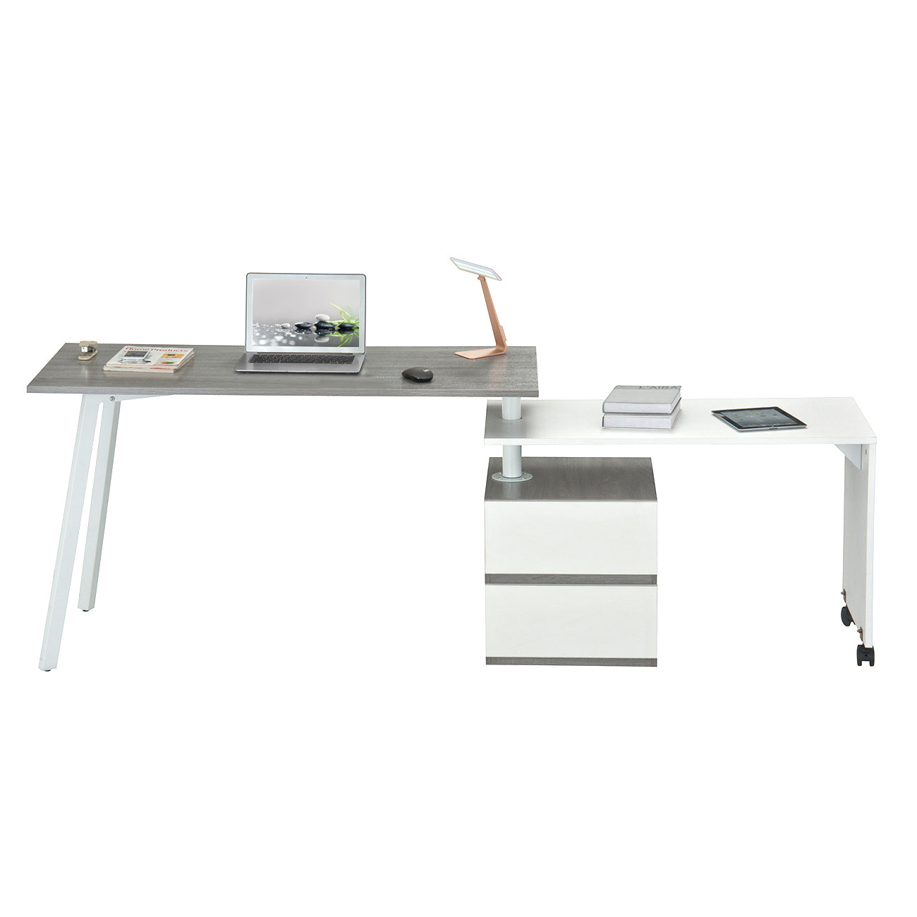 Rotating Multi-Positional Modern Desk, Gray