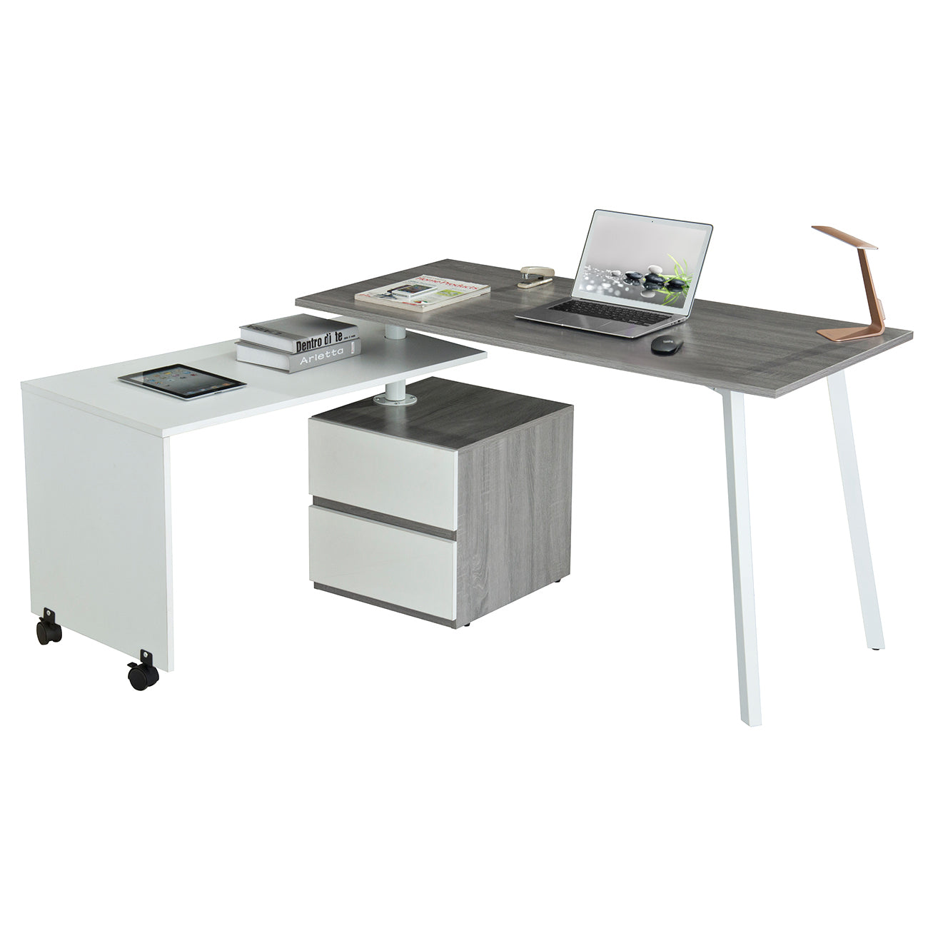 Rotating Multi-Positional Modern Desk, Gray