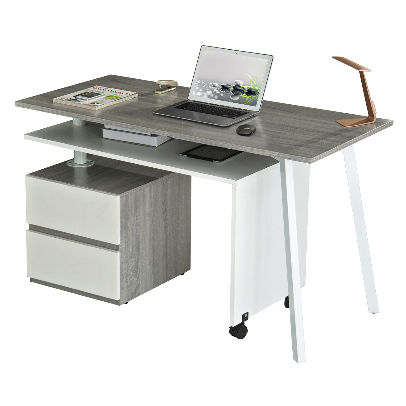 Rotating Multi-Positional Modern Desk, Gray
