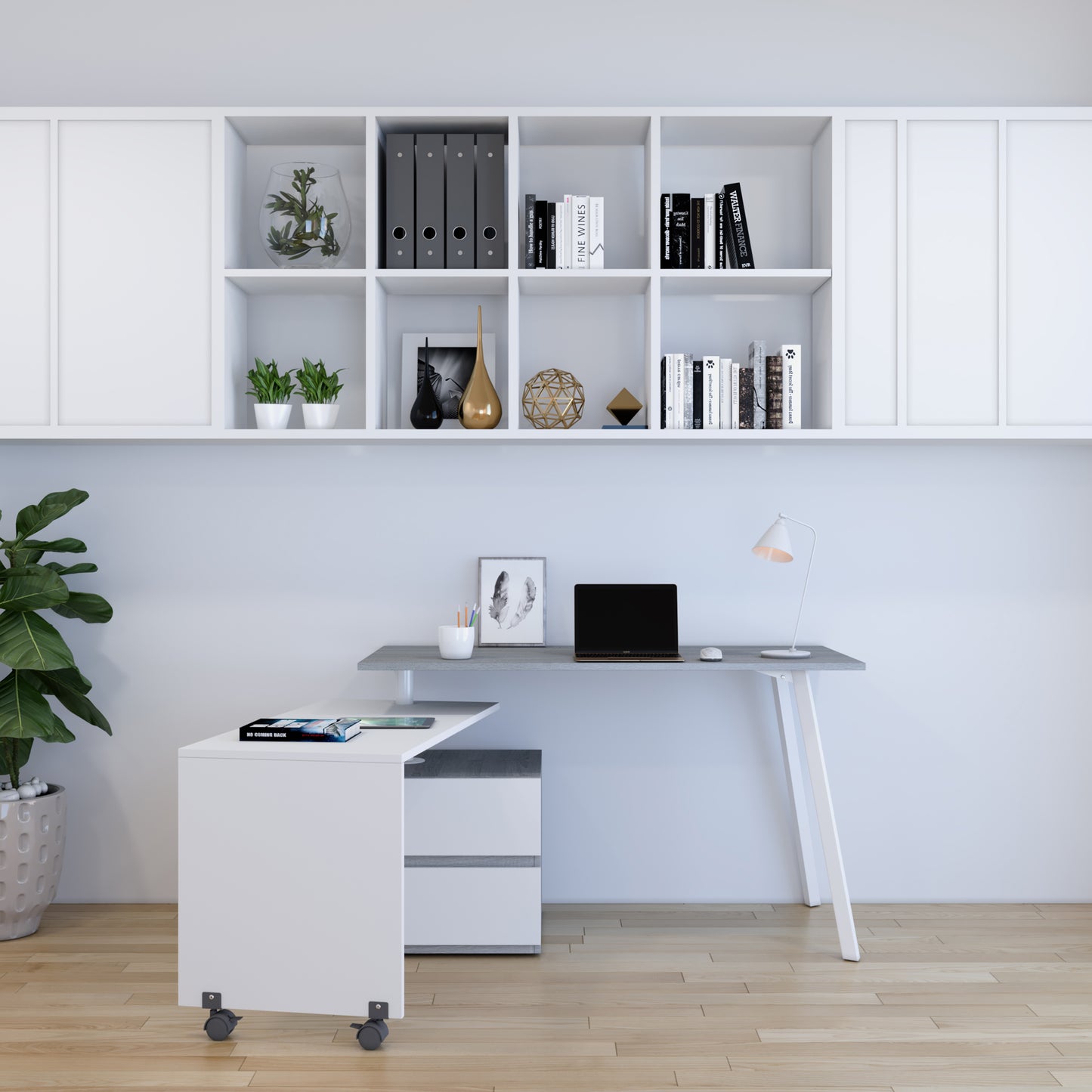 Rotating Multi-Positional Modern Desk, Gray