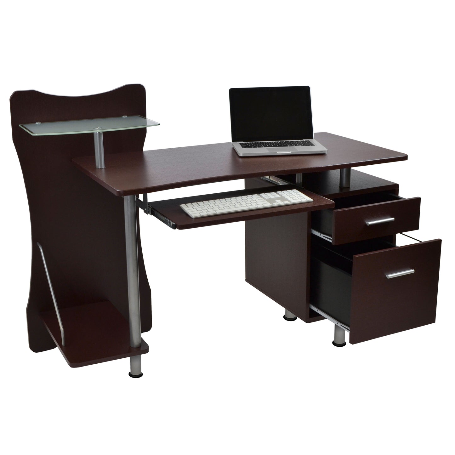 Stylish Computer Desk with Storage, Chocolate