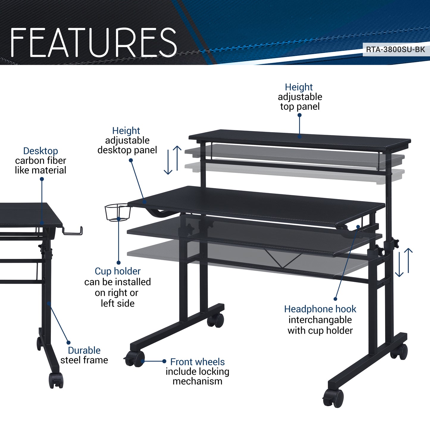 Rolling Writing Desk, Black