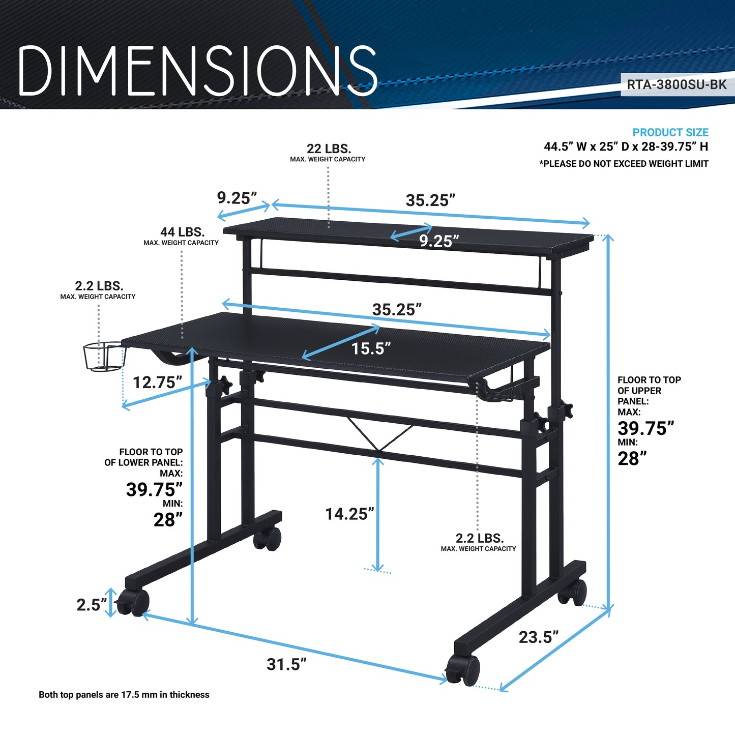 Rolling Writing Desk, Black