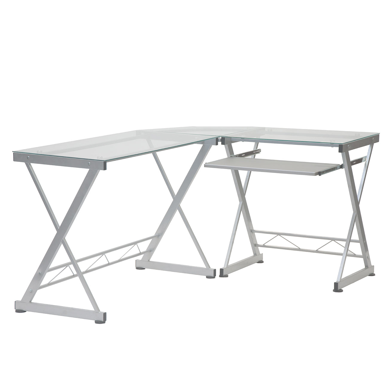 L-Shaped Tempered Glass Top Desk