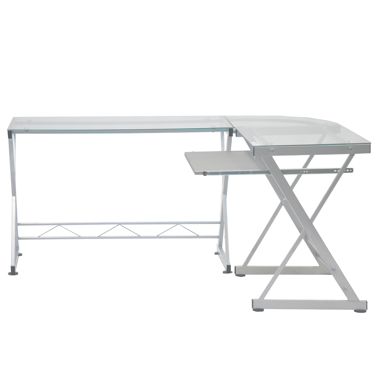 L-Shaped Tempered Glass Top Desk