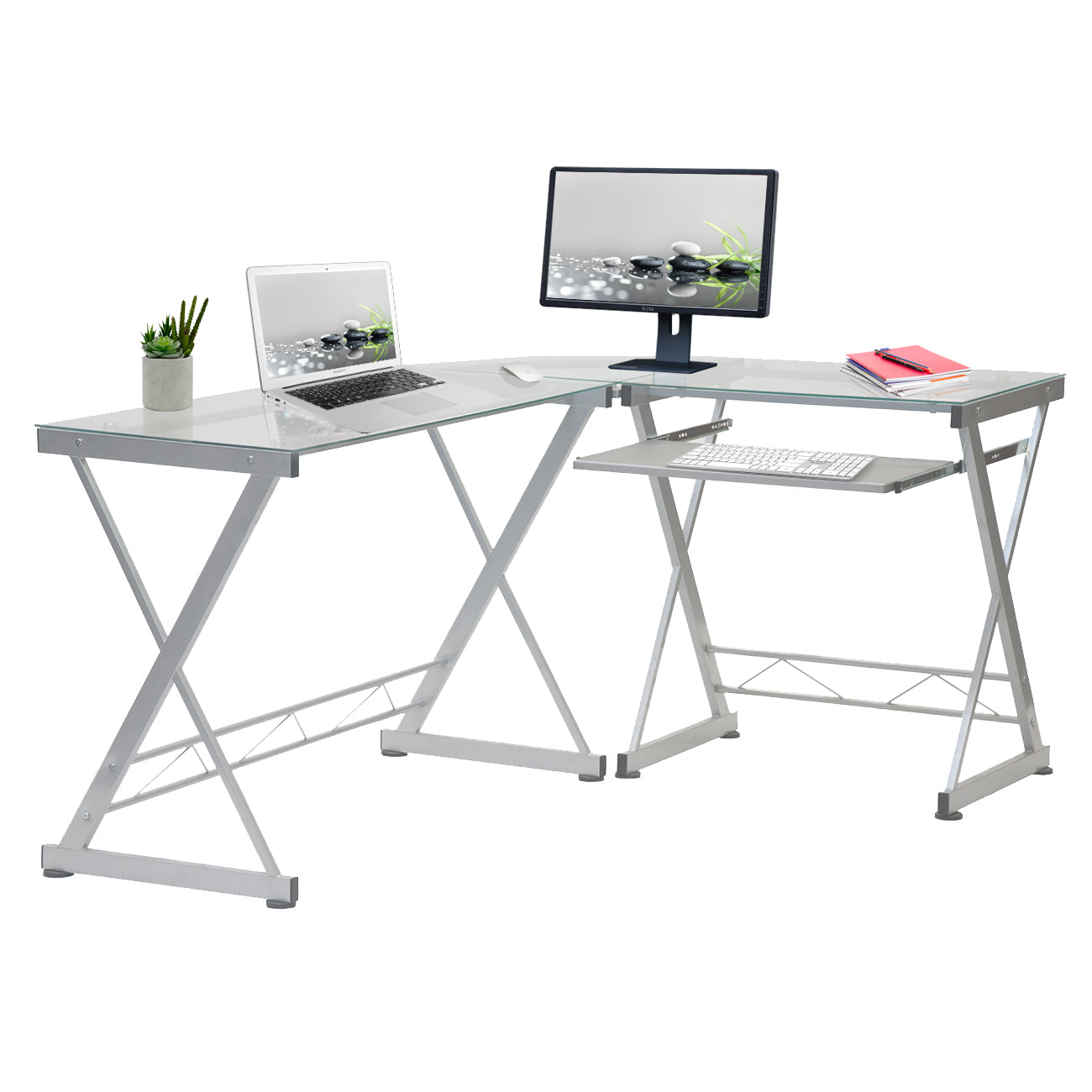 L-Shaped Tempered Glass Top Desk