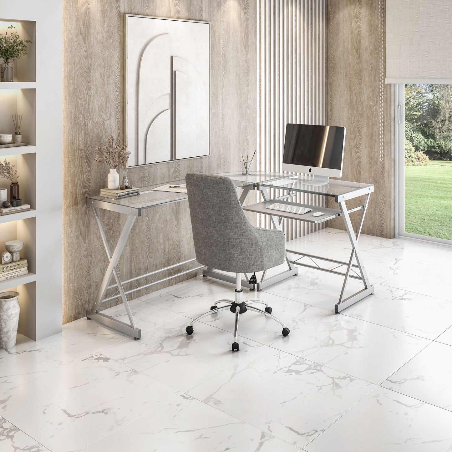 L-Shaped Tempered Glass Top Desk