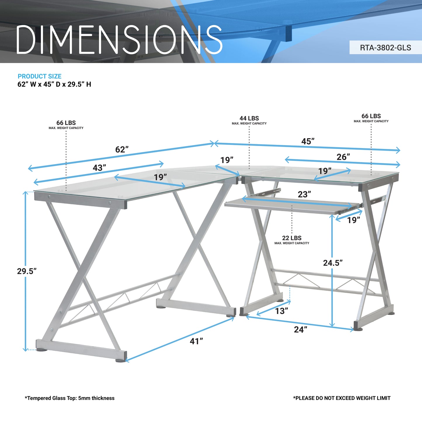 L-Shaped Tempered Glass Top Desk