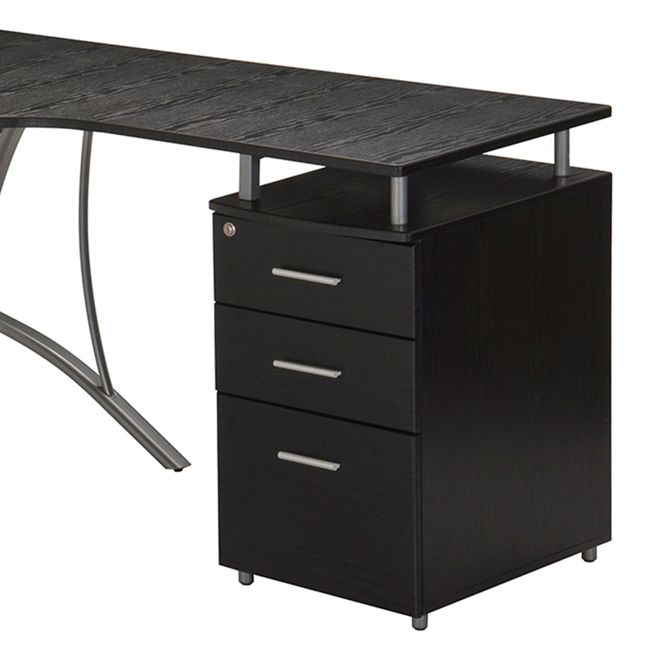 Modern L- Shaped Computer Desk with File Cabinet and Storage, Espresso