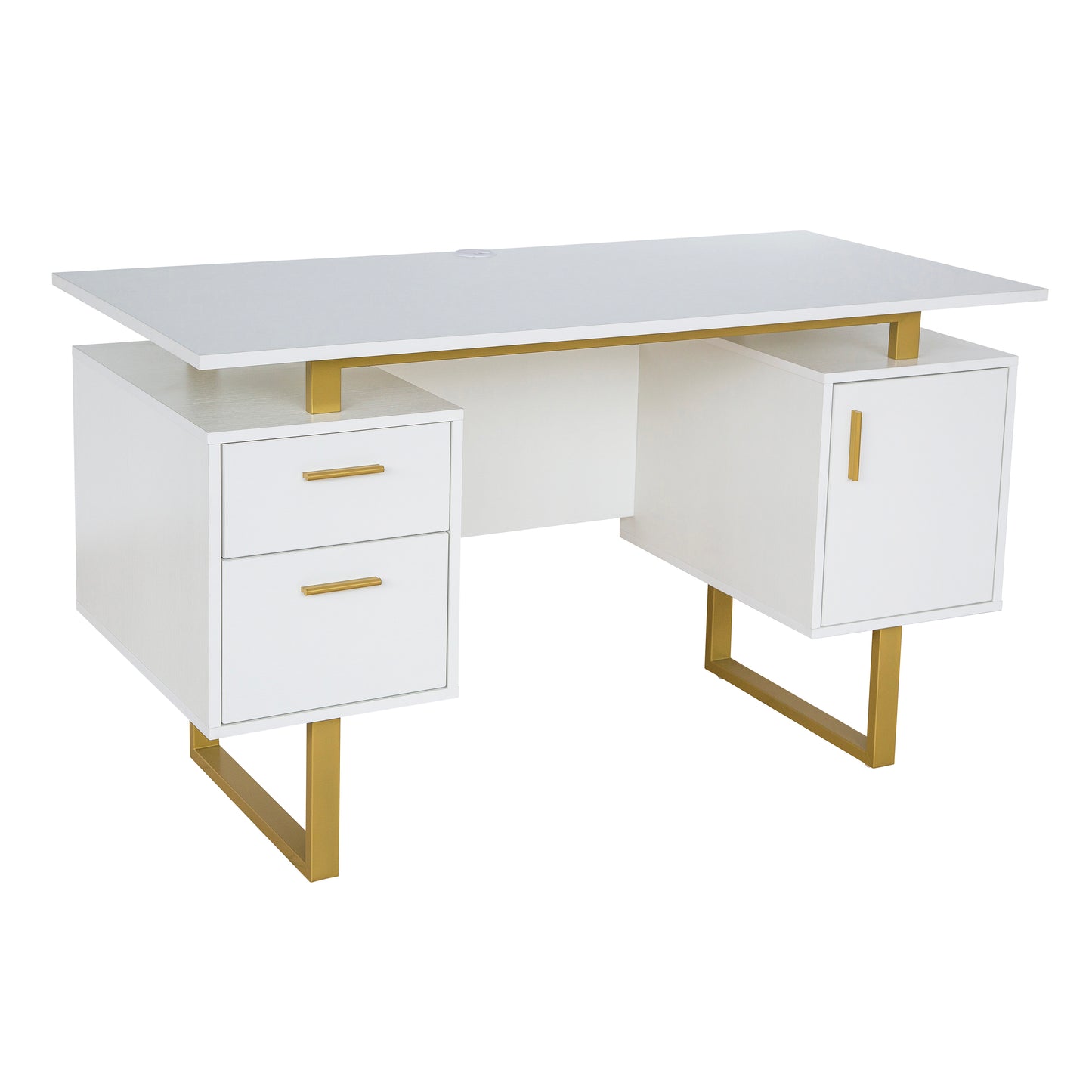 Modern Office Desk, White and Gold