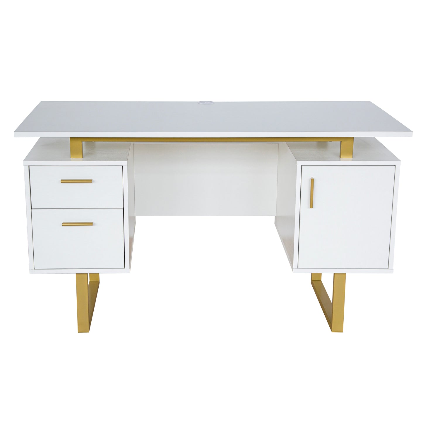 Modern Office Desk, White and Gold