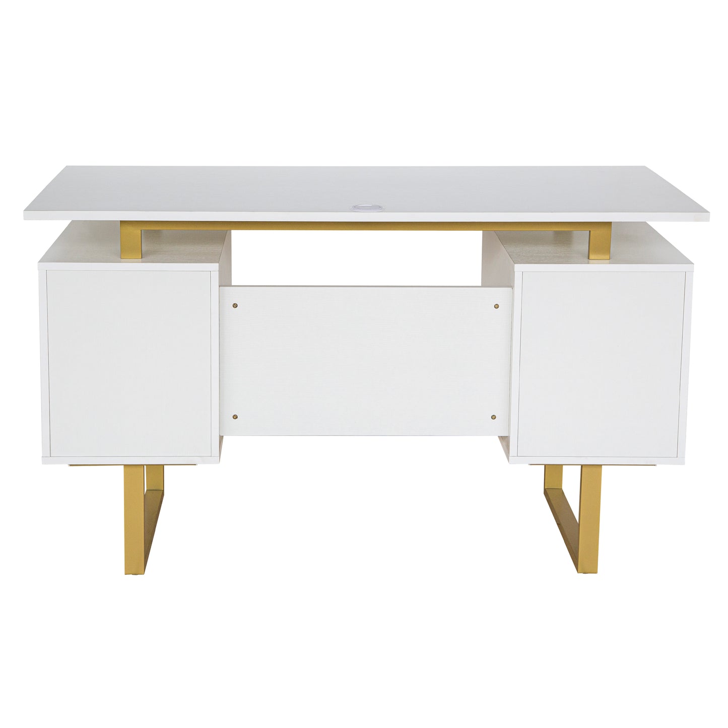 Modern Office Desk, White and Gold
