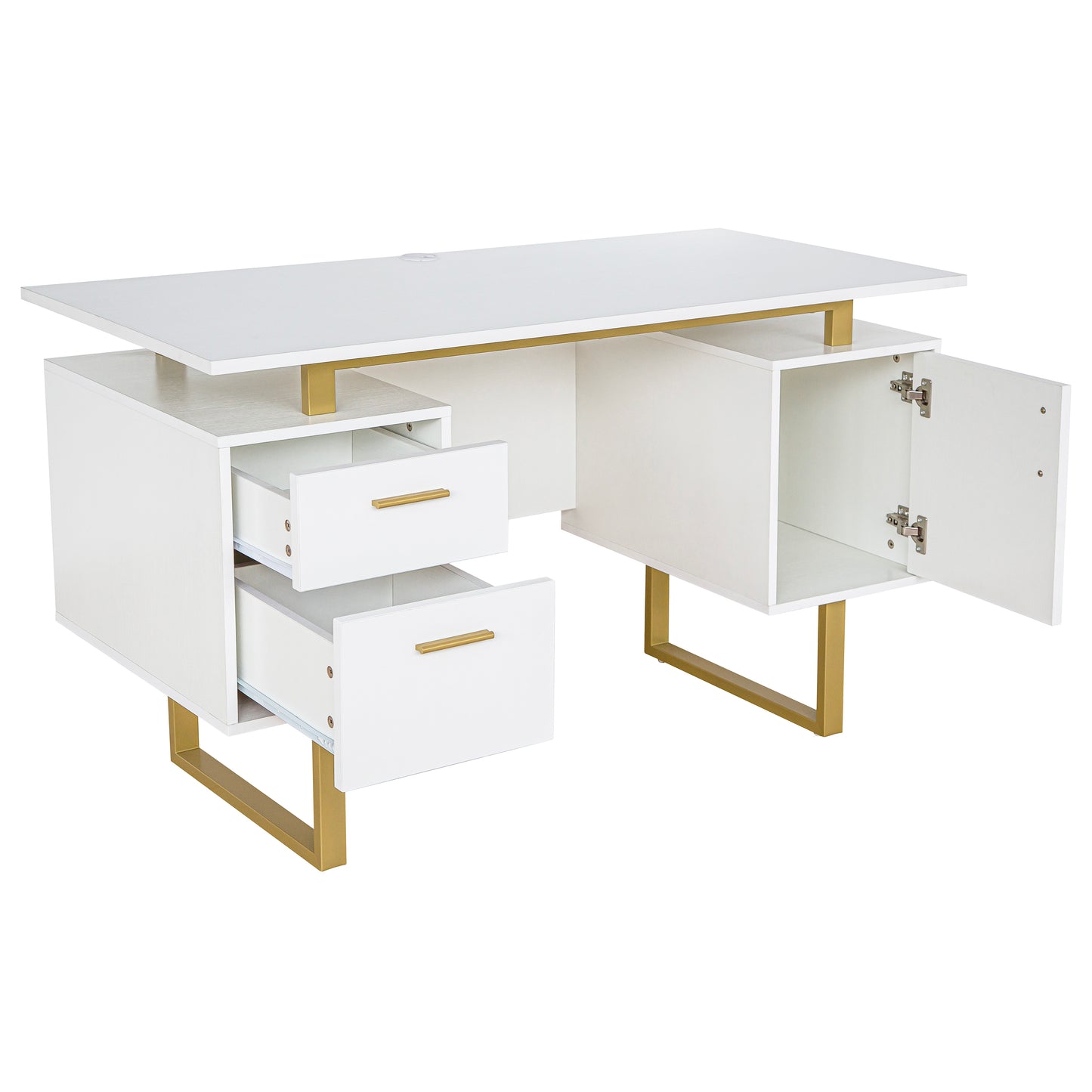 Modern Office Desk, White and Gold