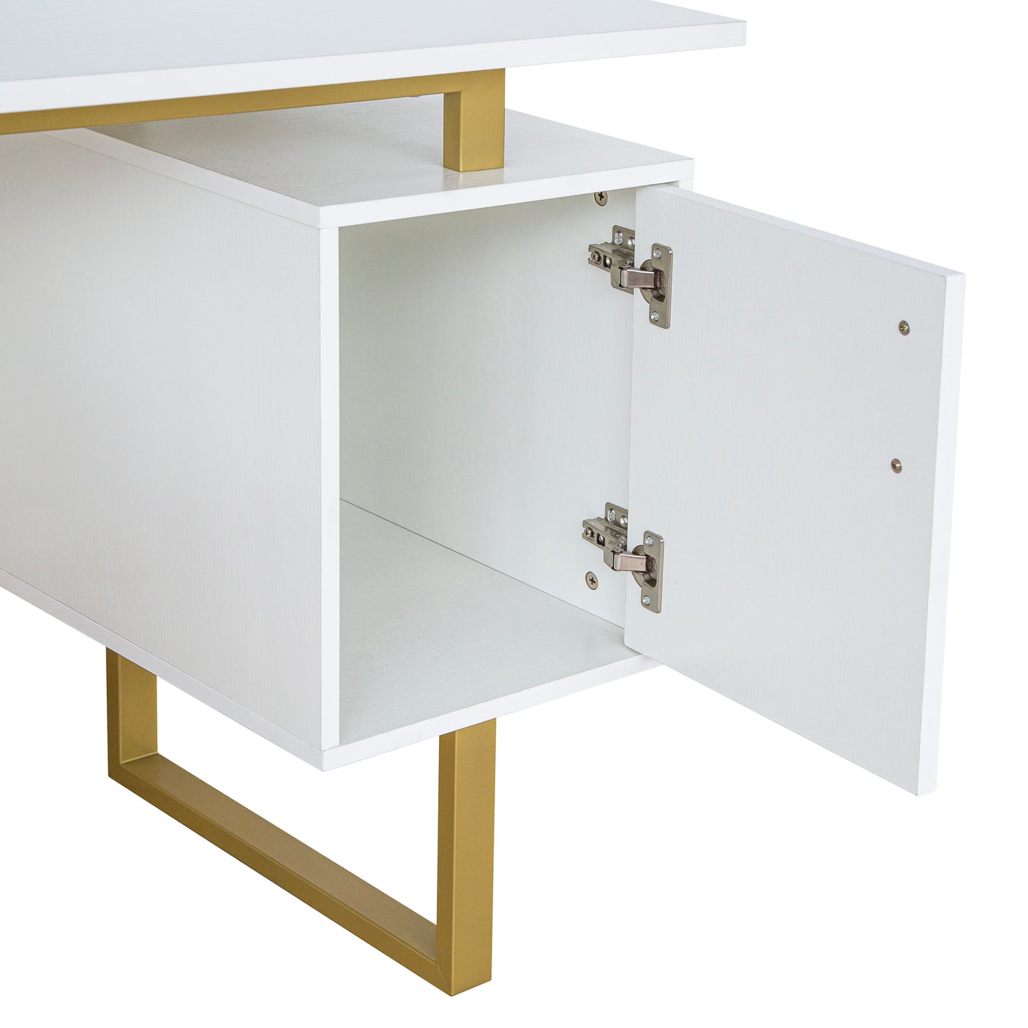 Modern Office Desk, White and Gold