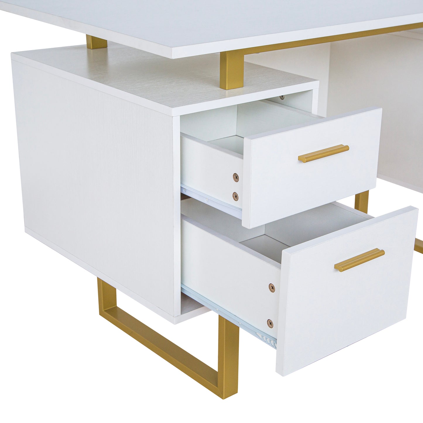 Modern Office Desk, White and Gold