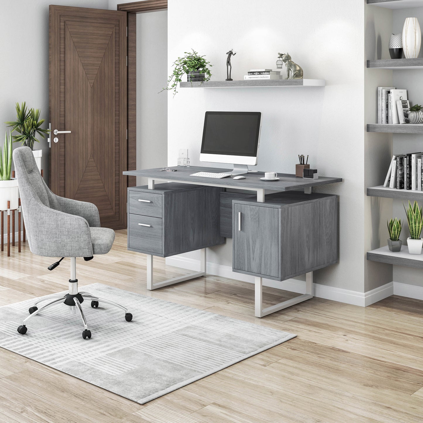 Modern Office Desk, Gray
