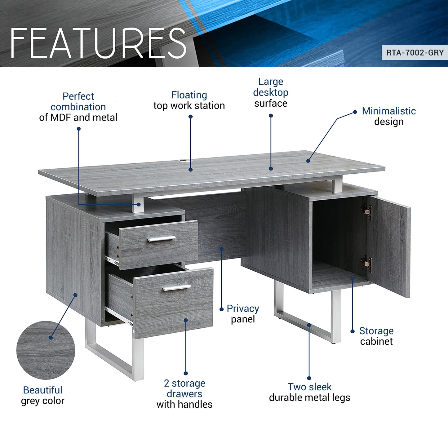 Modern Office Desk, Gray