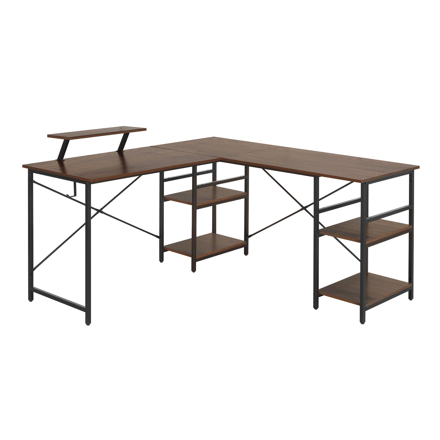 L-Shape Industrial Desk, Walnut