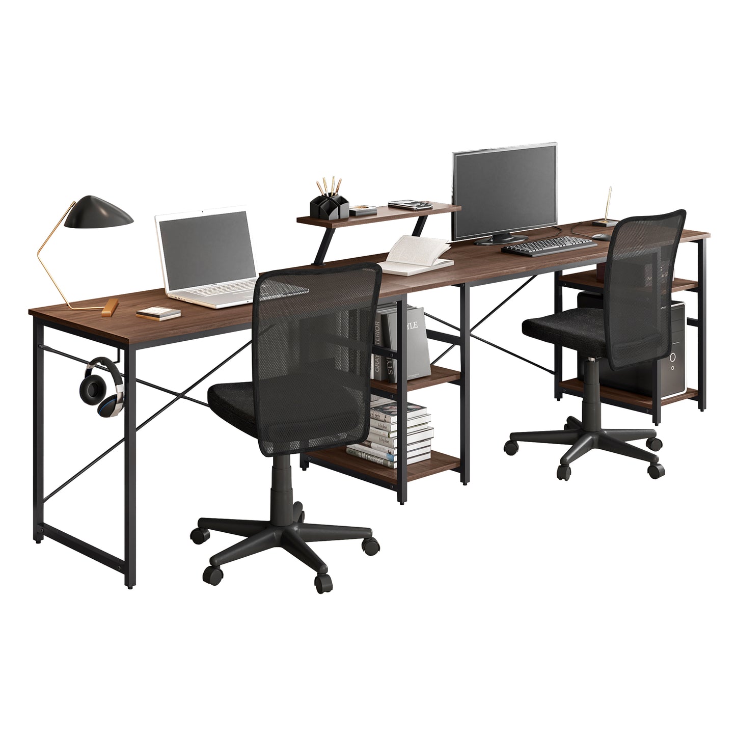 L-Shape Industrial Desk, Walnut