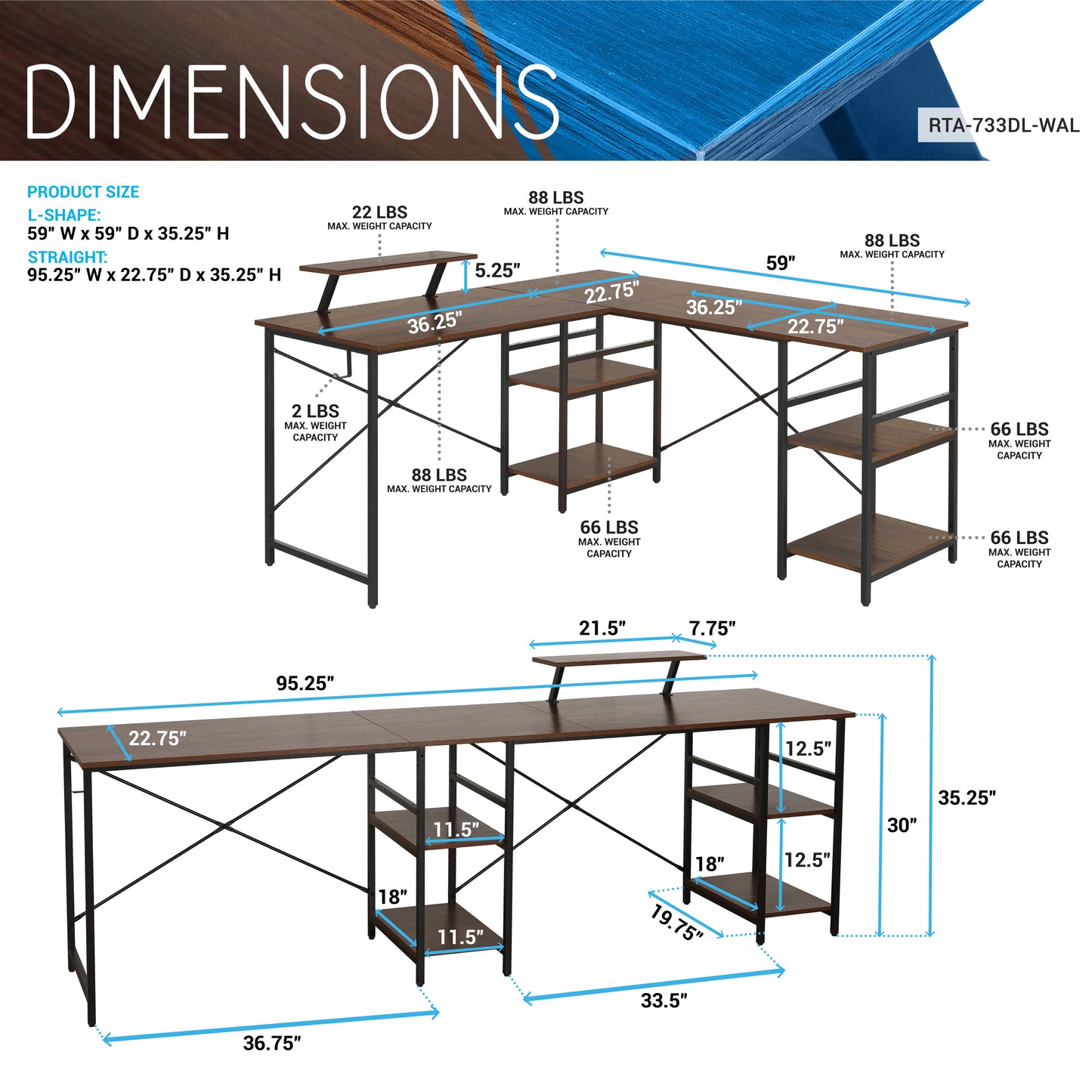 L-Shape Industrial Desk, Walnut