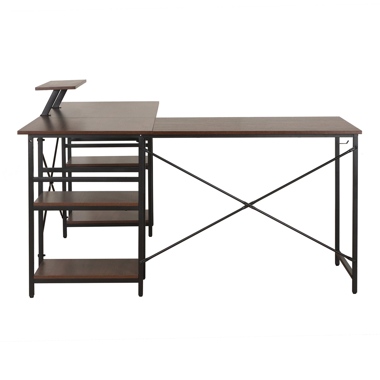 L-Shape Industrial Desk, Walnut