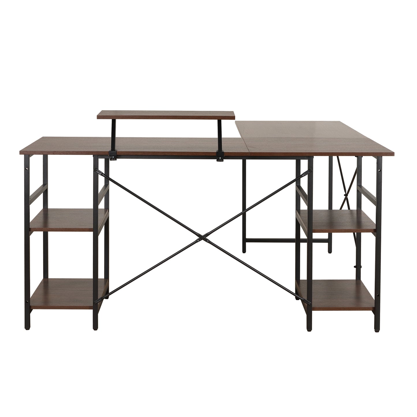 L-Shape Industrial Desk, Walnut