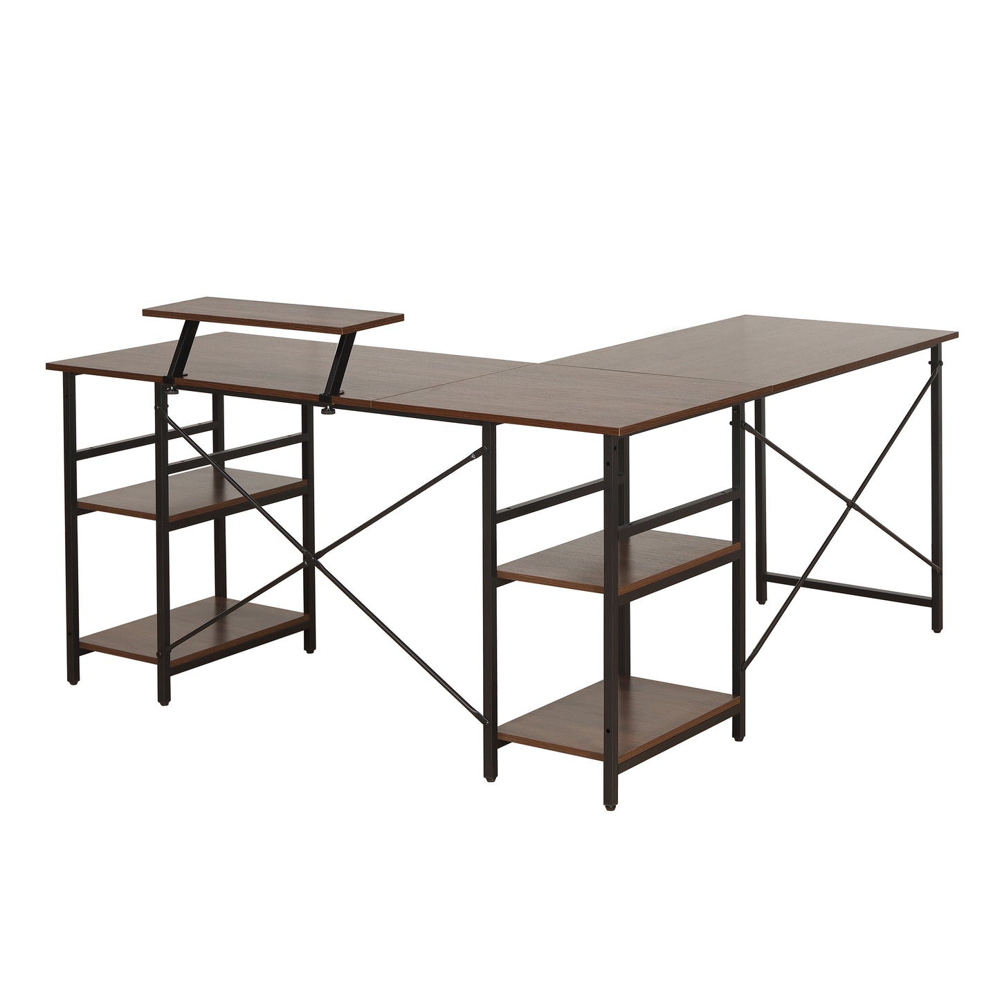 L-Shape Industrial Desk, Walnut