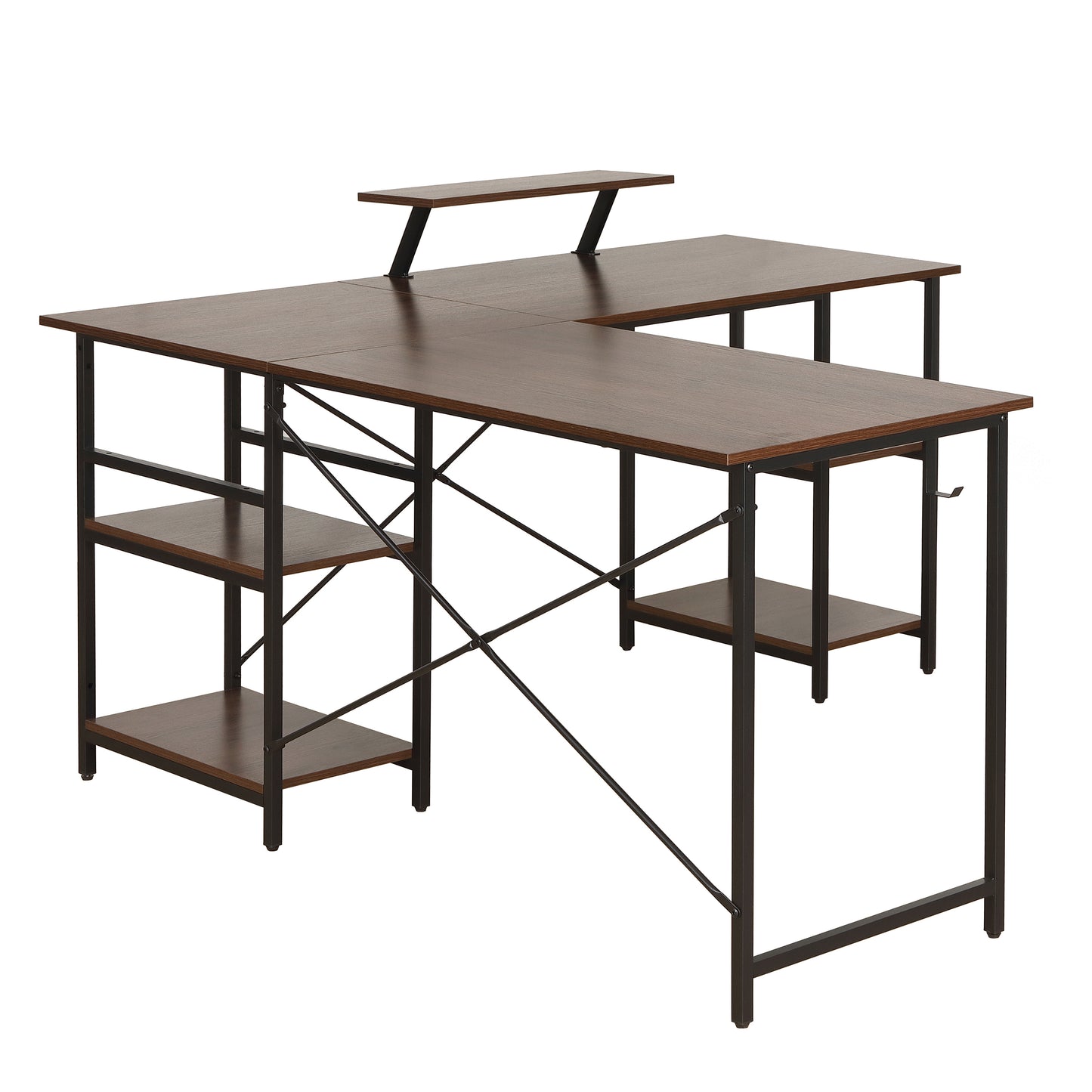 L-Shape Industrial Desk, Walnut