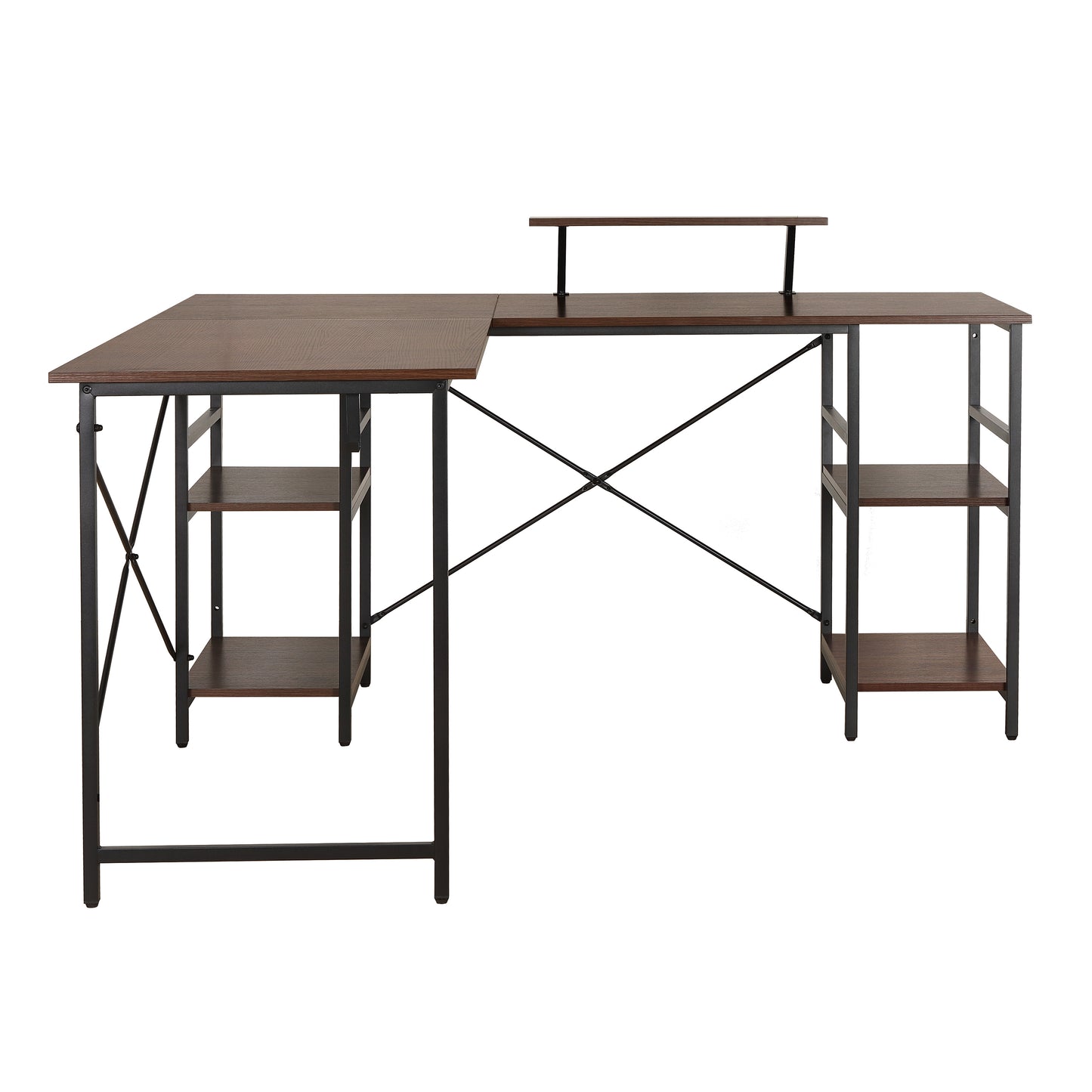 L-Shape Industrial Desk, Walnut