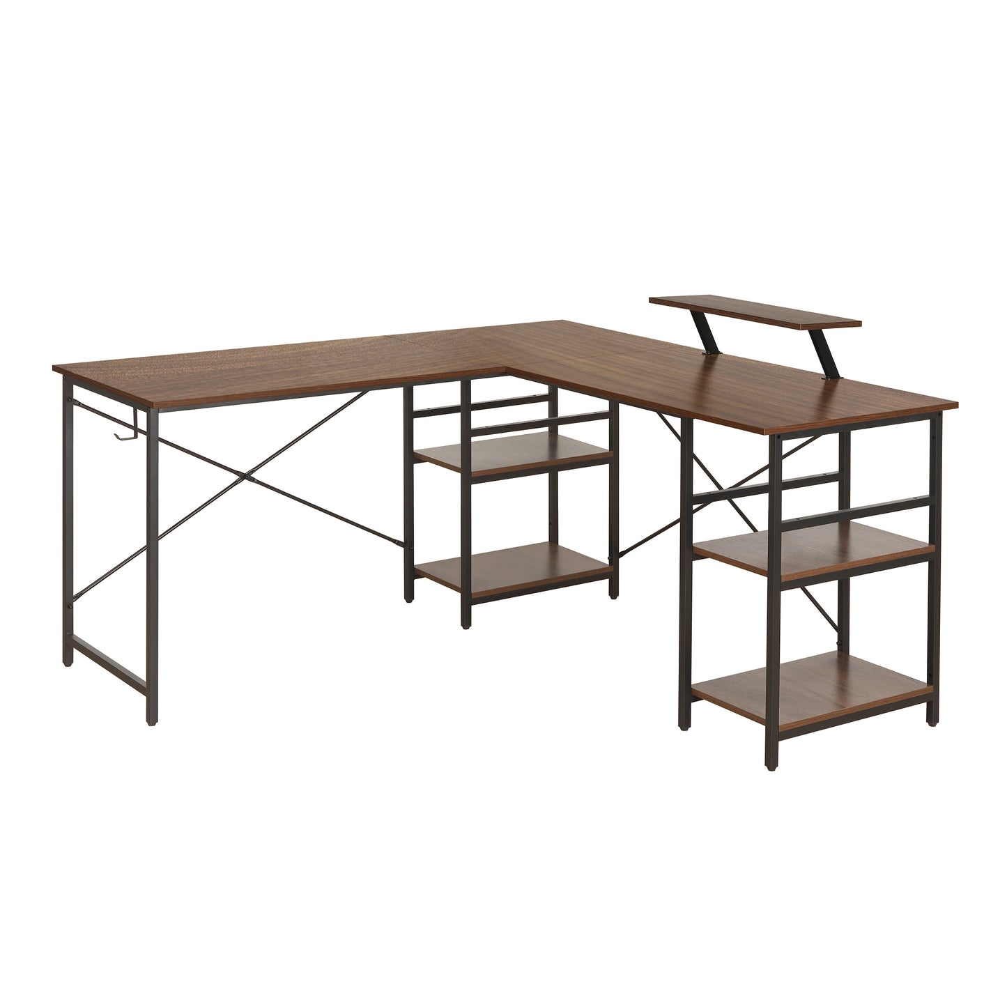 L-Shape Industrial Desk, Walnut