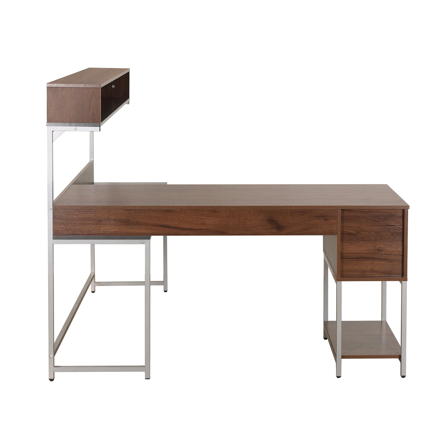 L-Shape Desk with Hutch and Storage, Walnut