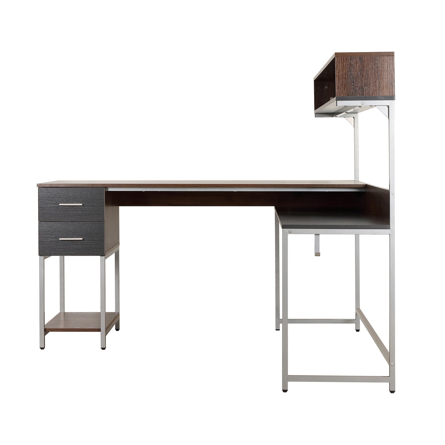 L-Shape Desk with Hutch and Storage, Walnut