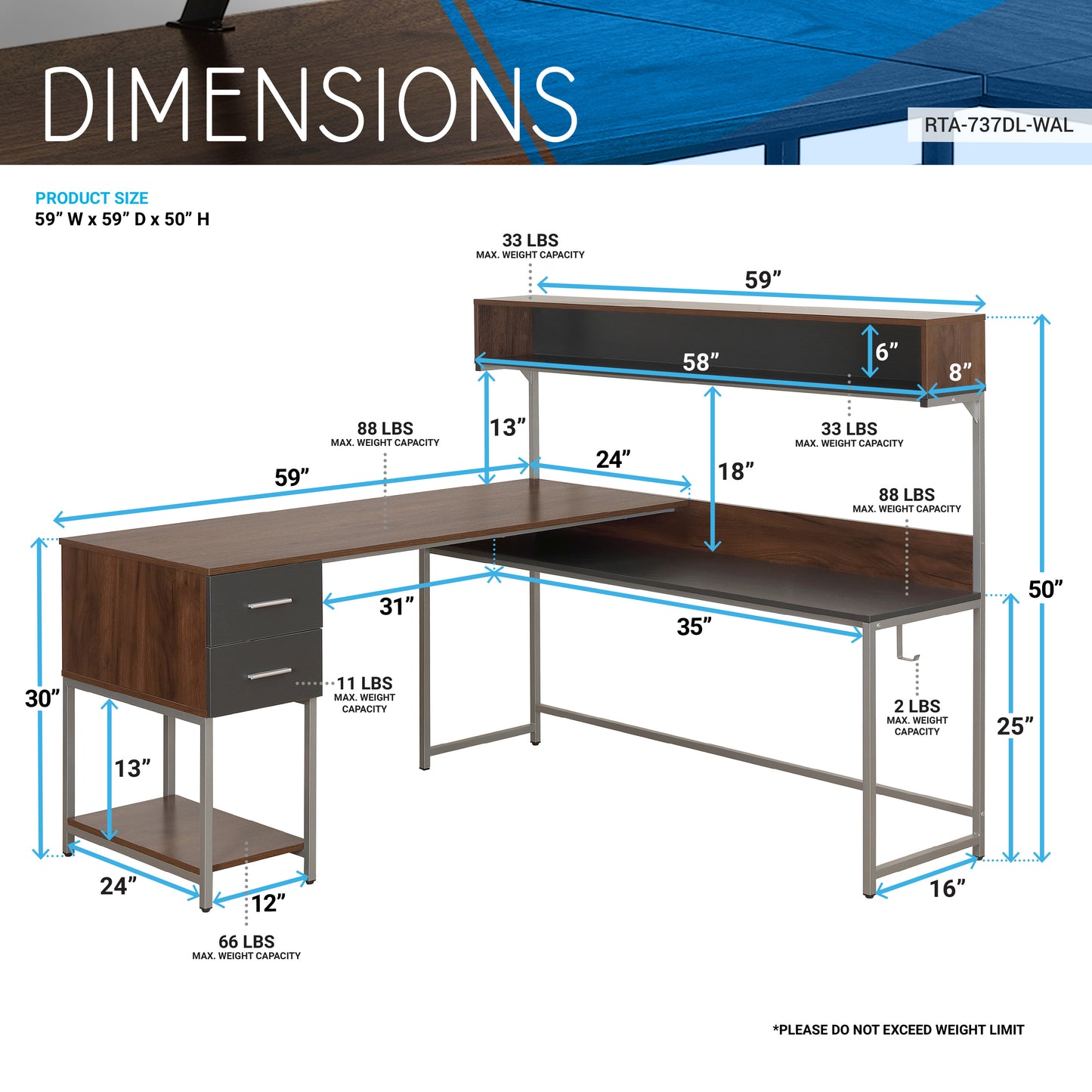 L-Shape Desk with Hutch and Storage, Walnut