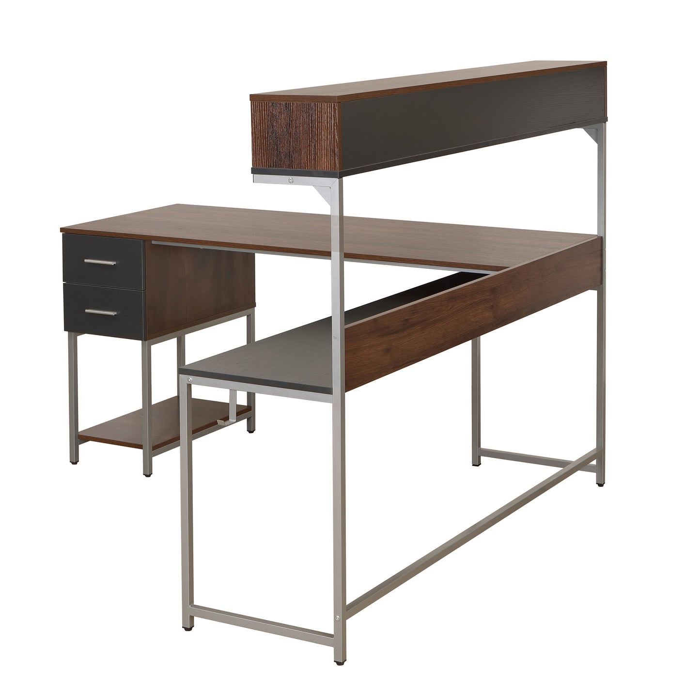 L-Shape Desk with Hutch and Storage, Walnut