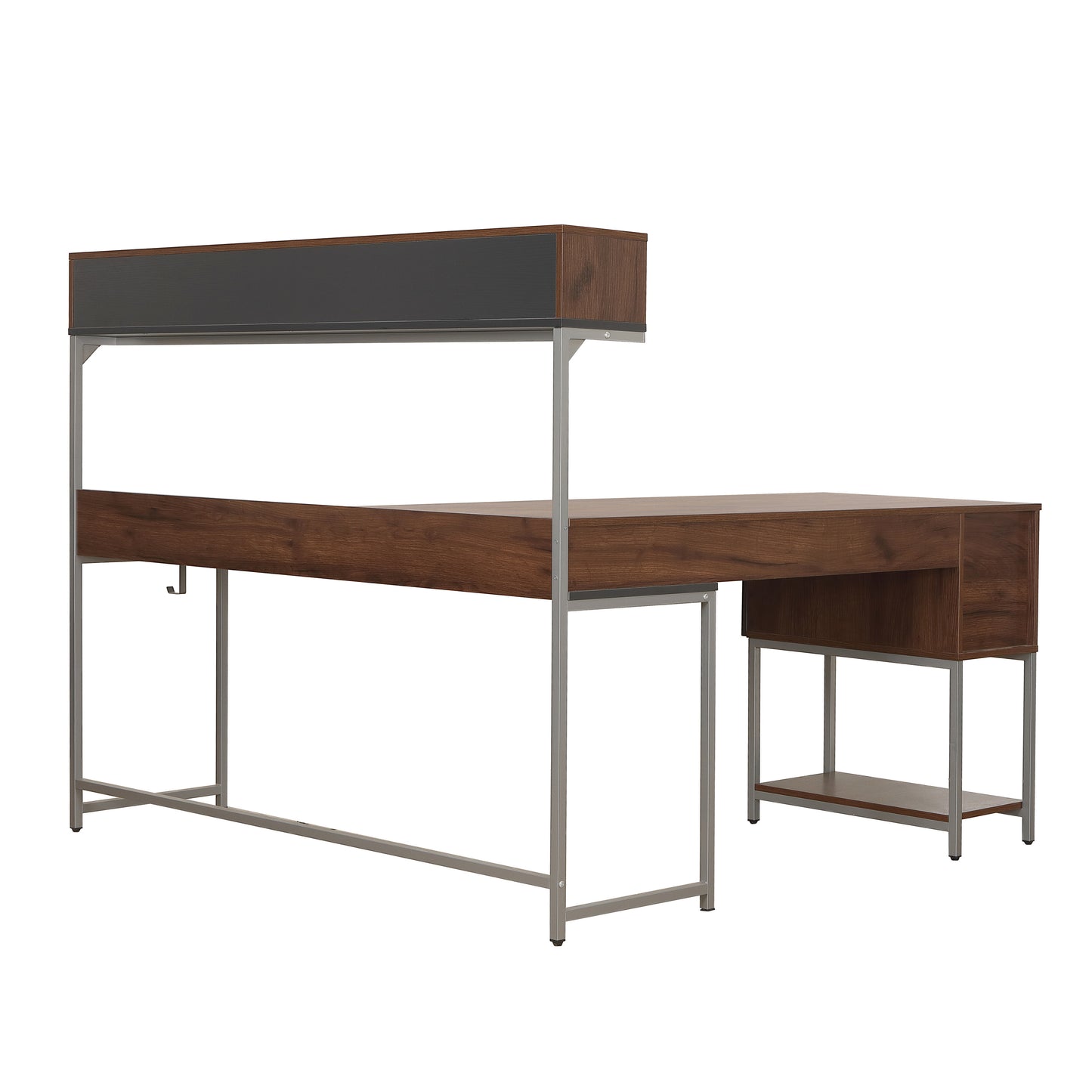 L-Shape Desk with Hutch and Storage, Walnut