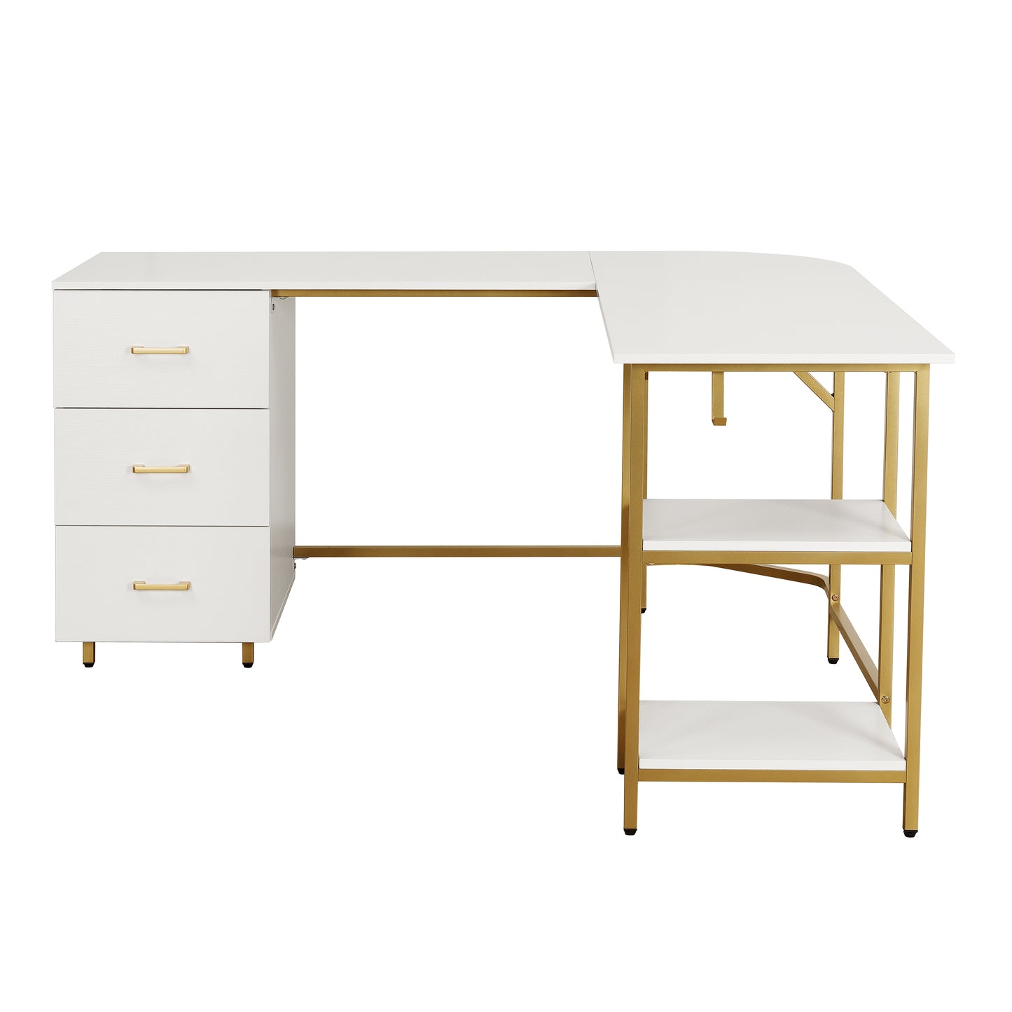 L-Shape Home Office Two-Tone Desk with Storage, Gold