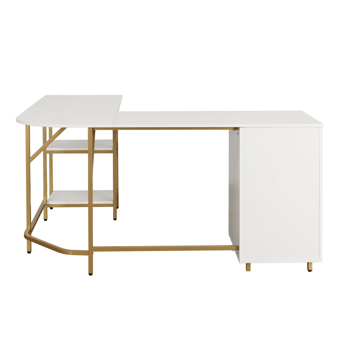 L-Shape Home Office Two-Tone Desk with Storage, Gold