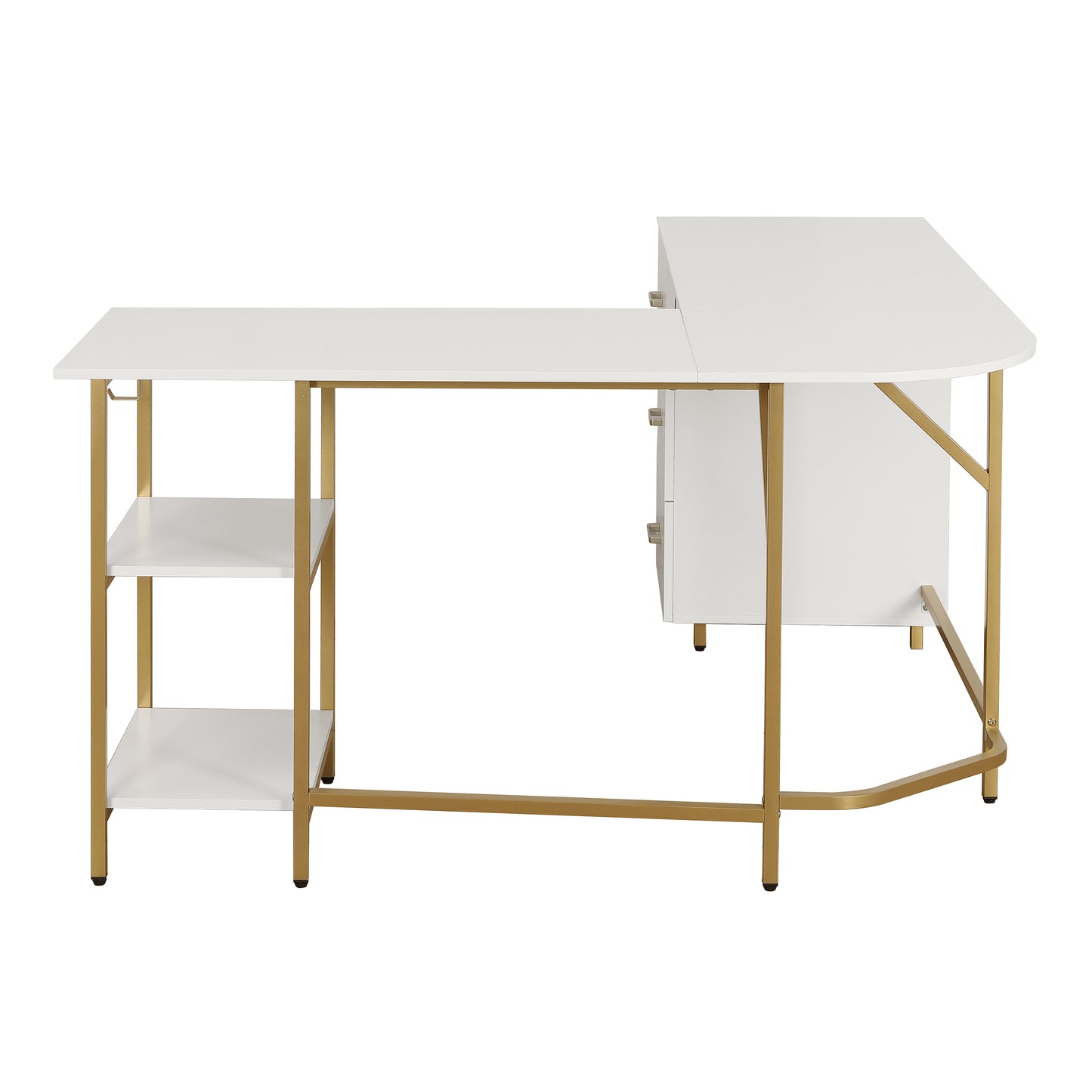 L-Shape Home Office Two-Tone Desk with Storage, Gold