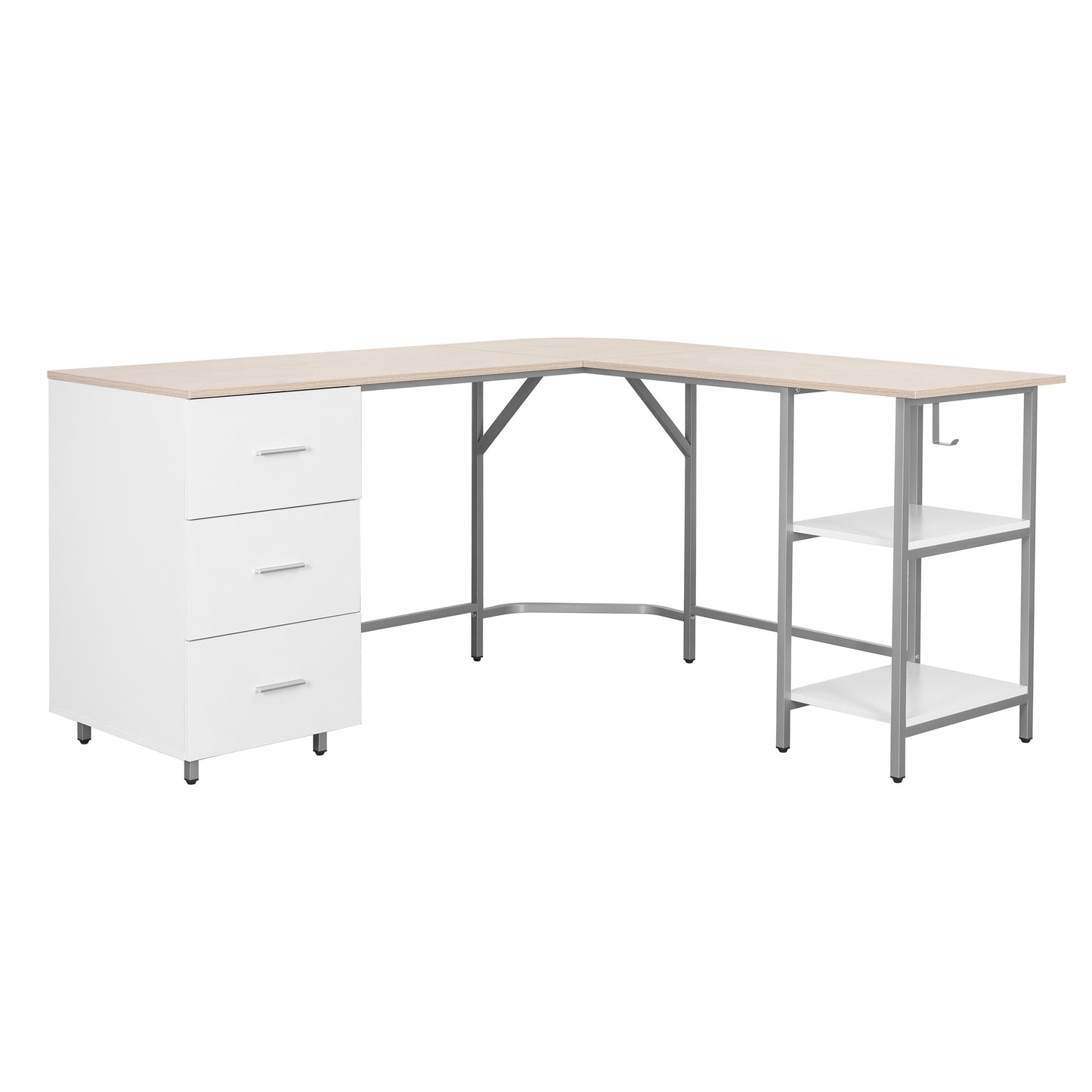 L-Shape Home Office Two-Tone Desk with Storage, Sand