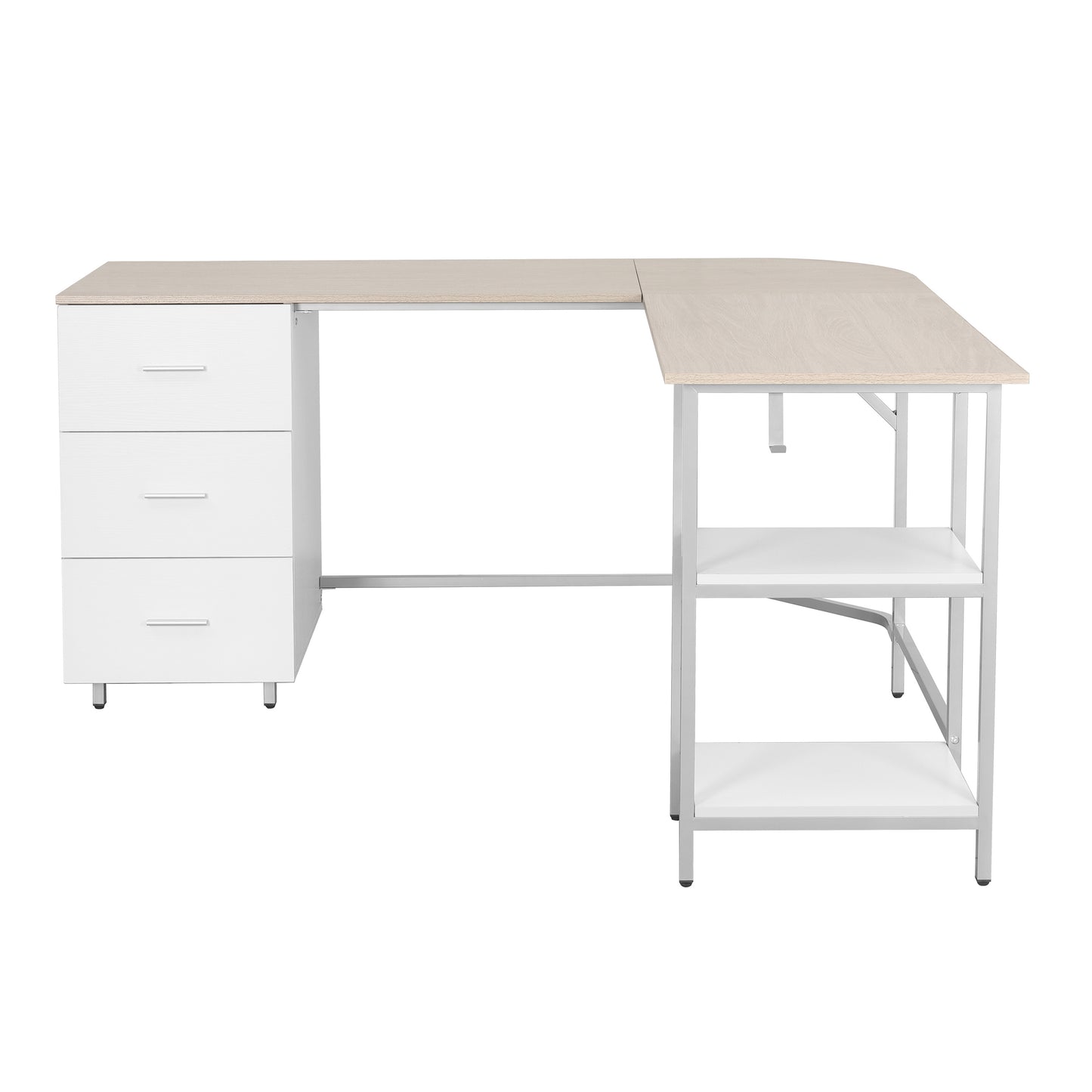 L-Shape Home Office Two-Tone Desk with Storage, Sand