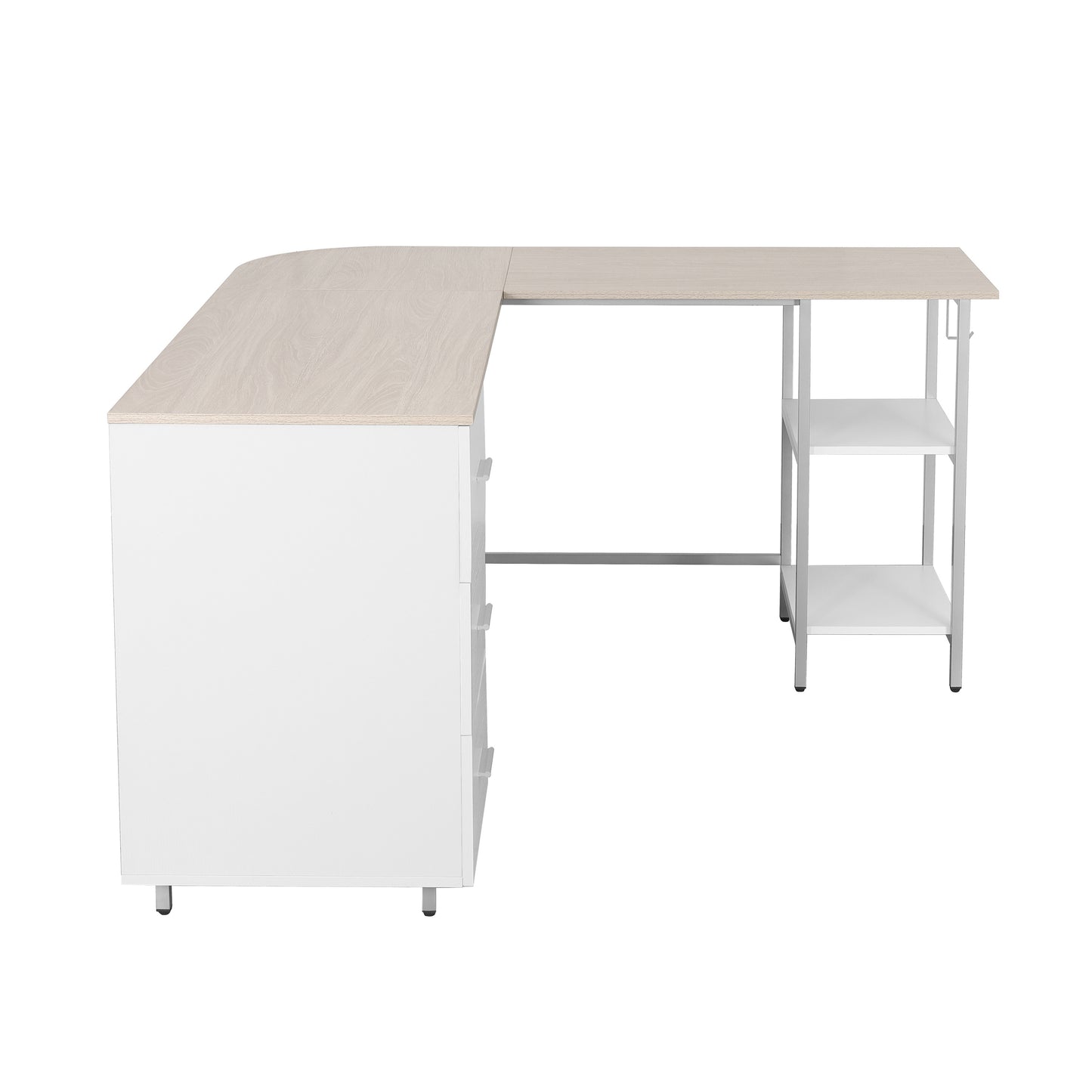 L-Shape Home Office Two-Tone Desk with Storage, Sand
