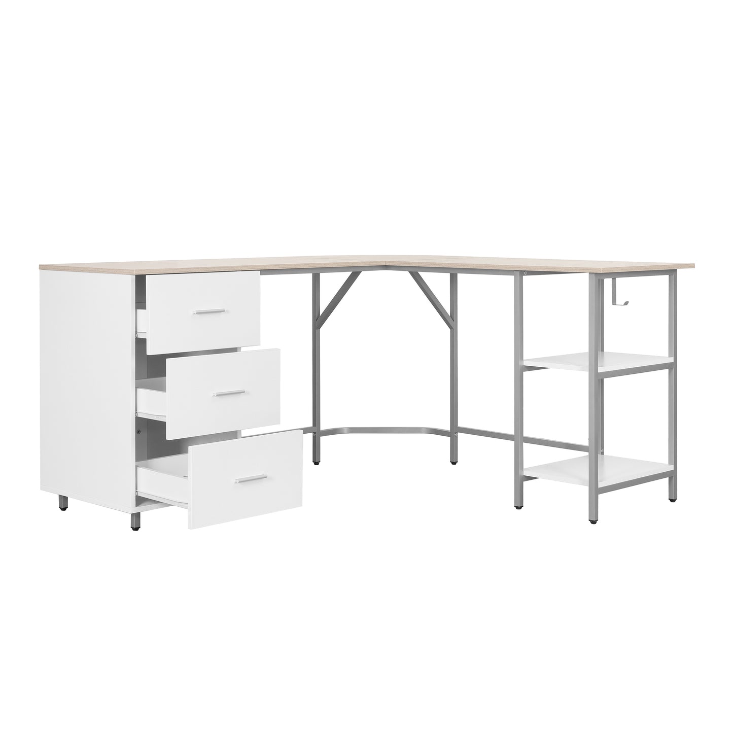 L-Shape Home Office Two-Tone Desk with Storage, Sand
