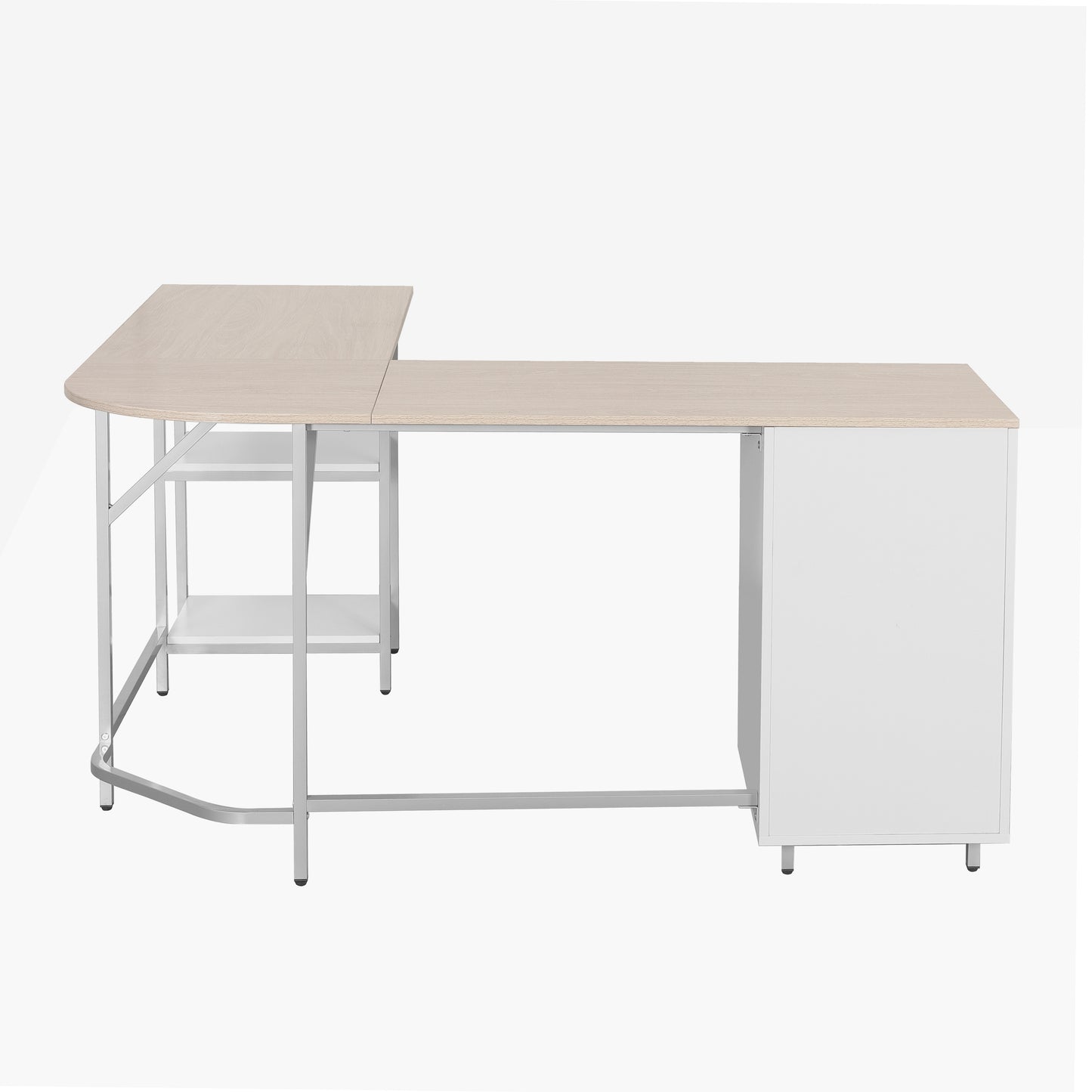 L-Shape Home Office Two-Tone Desk with Storage, Sand