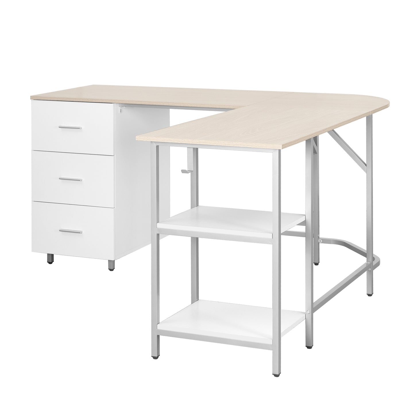 L-Shape Home Office Two-Tone Desk with Storage, Sand