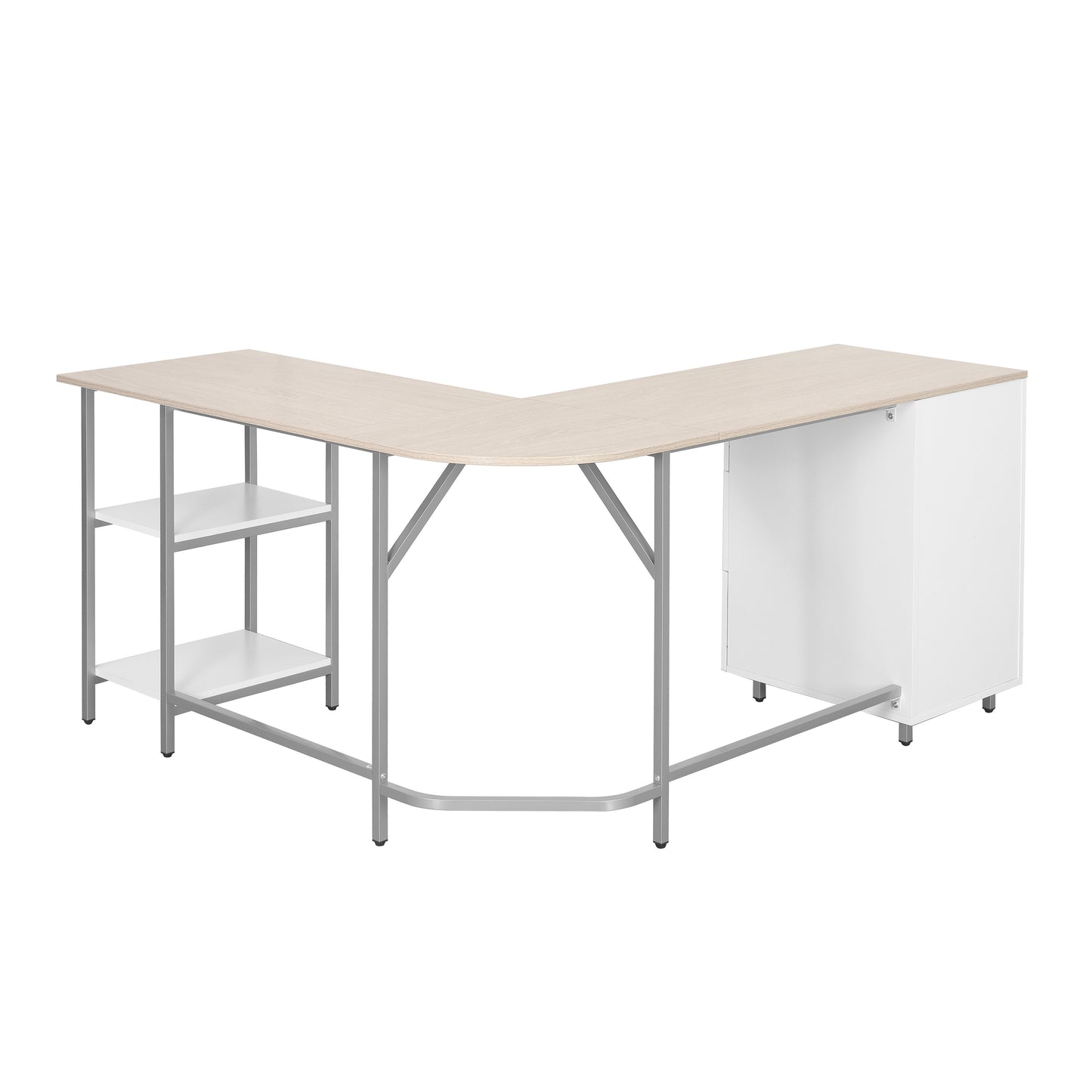 L-Shape Home Office Two-Tone Desk with Storage, Sand