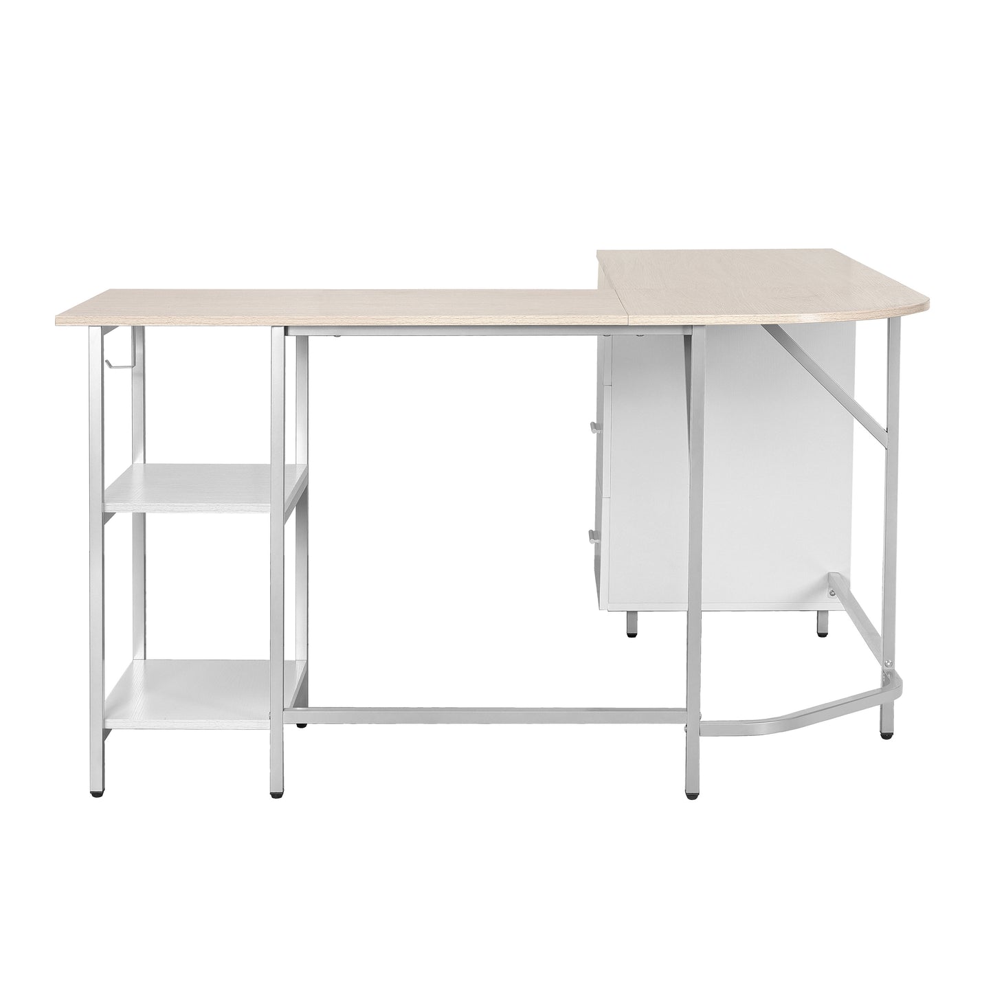 L-Shape Home Office Two-Tone Desk with Storage, Sand